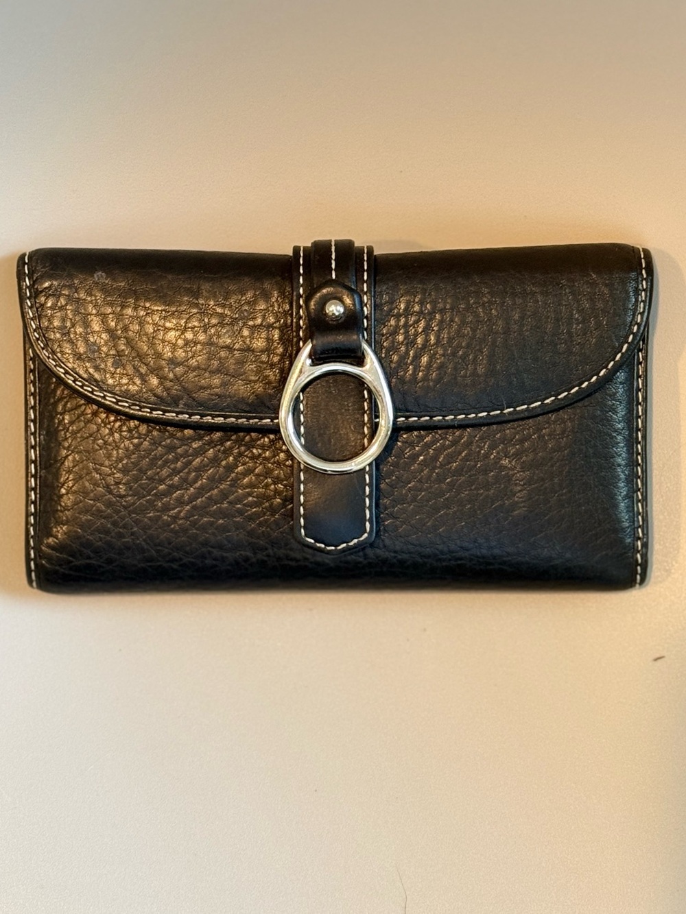 Dooney & Bourke Black Leather Wallet with Silver Ring Accent
